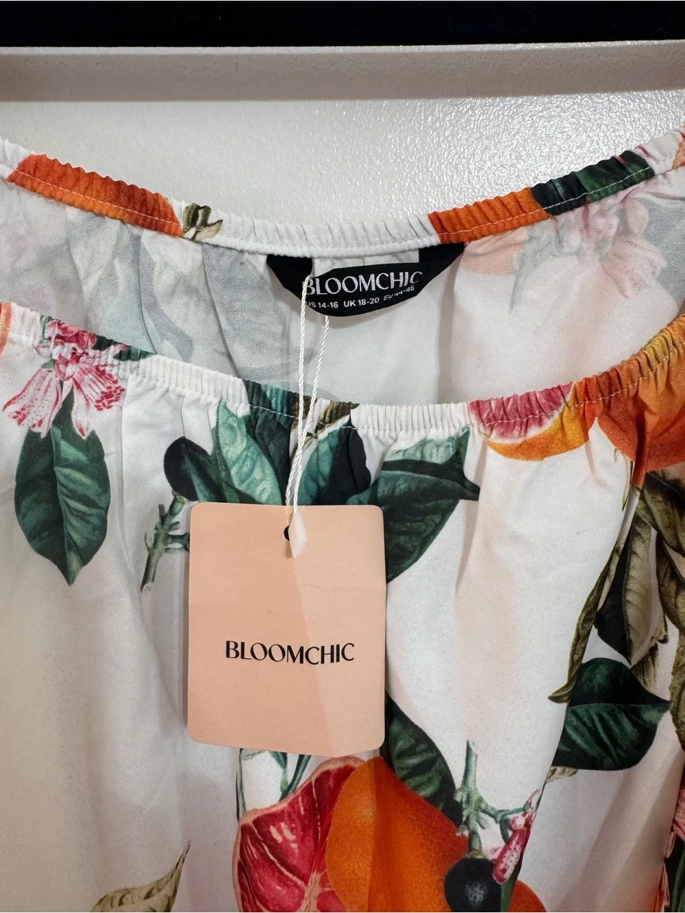 BloomChic Midi Citrus Orange Print Belted Frill dress